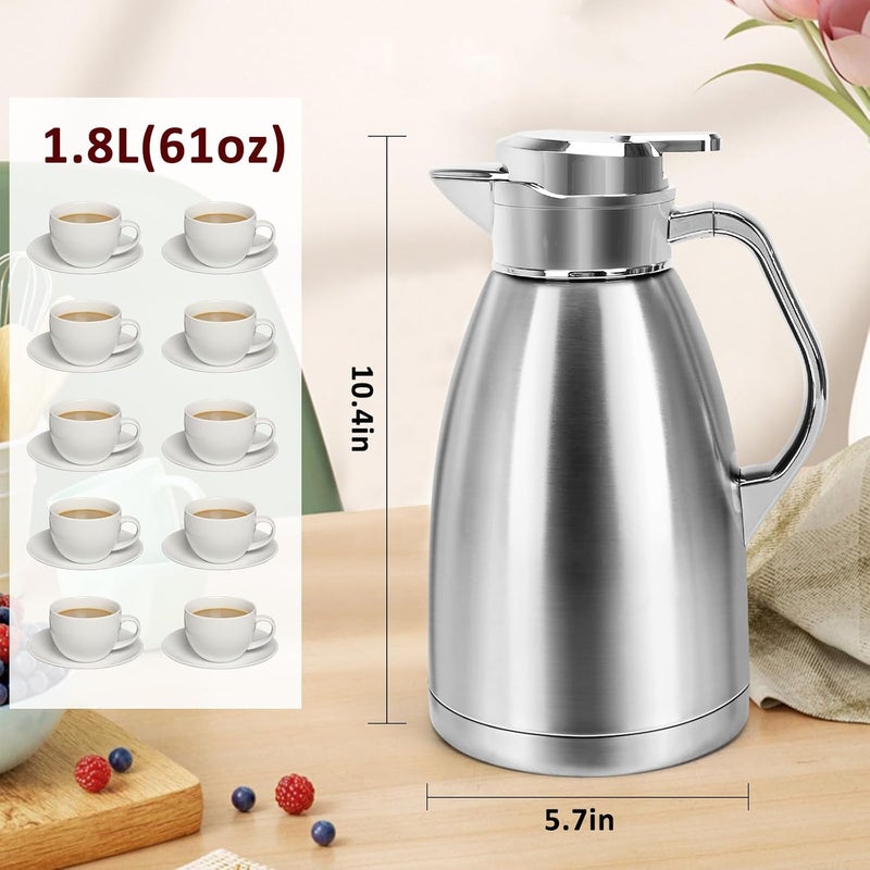 ShineMe Coffee Carafes for Keeping Hot, Stainless Steel Thermal Coffee Carafe with Cleaning Brush, Double Walled Vacuum Coffee Pot，61oz Insulated Tea & Coffee Dispenser, Long Heat/Cold Retention - Image 5